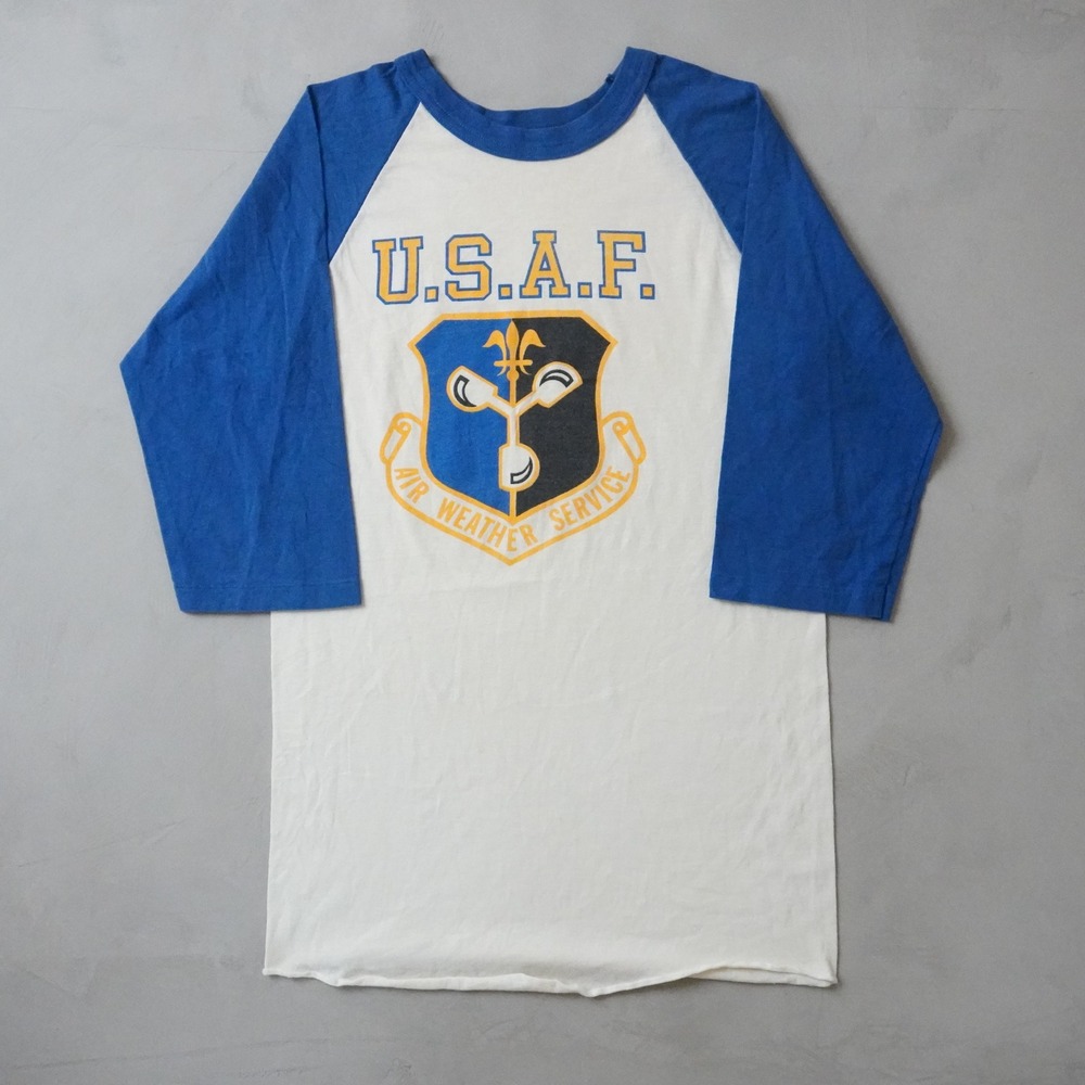 Vintage USAF Air Weather Service Raglan T-Shirt Medium Mens Blue White
